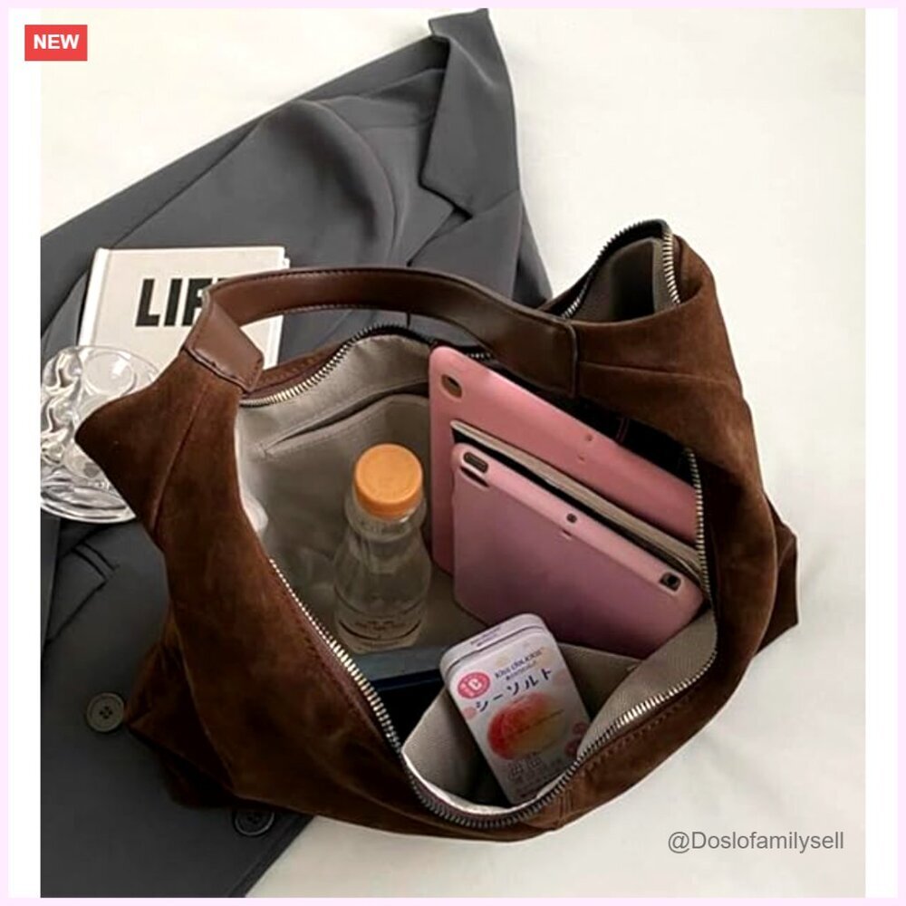 Slouchy Suede Shoulder Bag Crescent Tote Work Travel Purse Minimal Chic - Picture 5 of 7